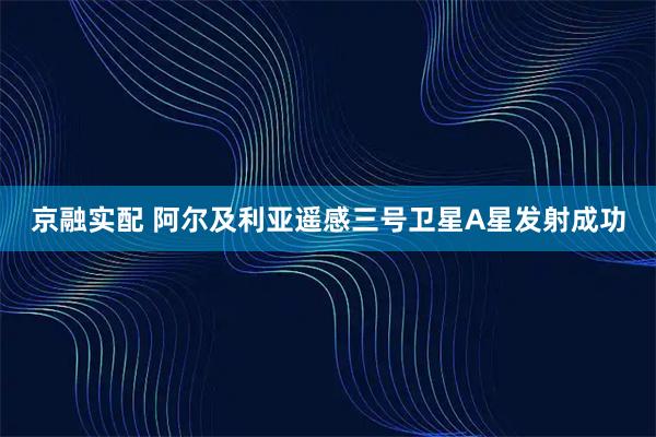 京融实配 阿尔及利亚遥感三号卫星A星发射成功